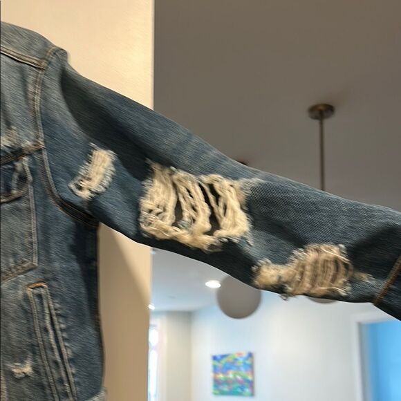 Hidden Distressed Blue Denim Jacket, Size Large - Picture 5 of 9